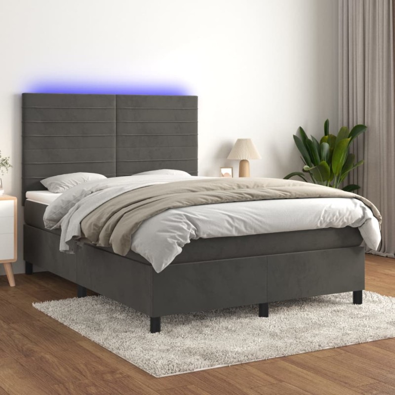 Boxspringbett mit Matratze & LED Dunkelgrau 140x190 cm Samt