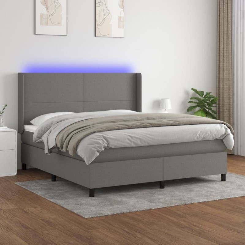 Boxspringbett mit Matratze & LED Dunkelgrau 160x200 cm Stoff