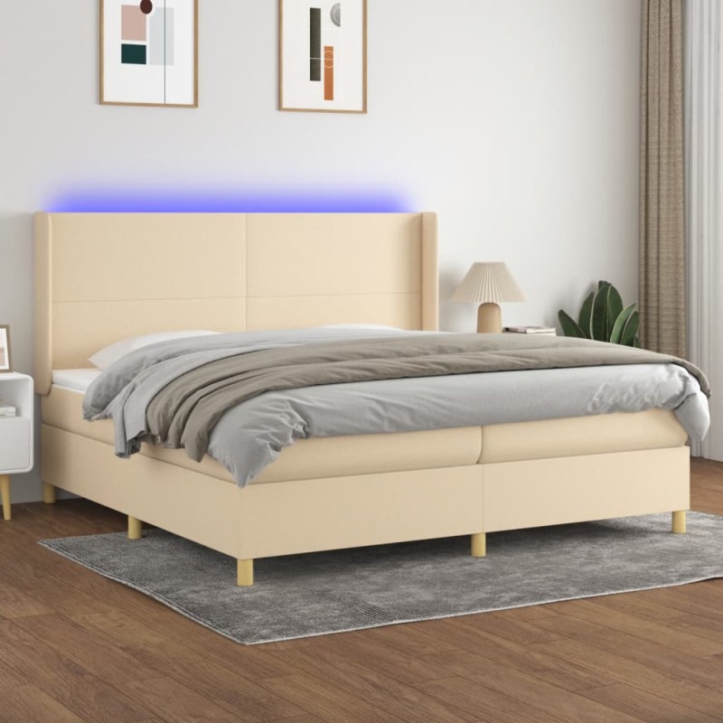 Boxspringbett mit Matratze & LED Creme 200x200 cm Stoff