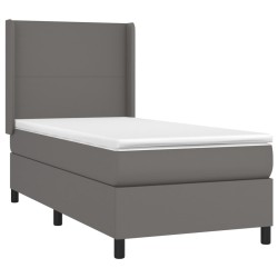 Boxspringbett mit Matratze & LED Grau 100x200 cm Kunstleder