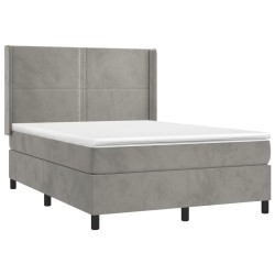 Boxspringbett mit Matratze & LED Hellgrau 140x190 cm Samt