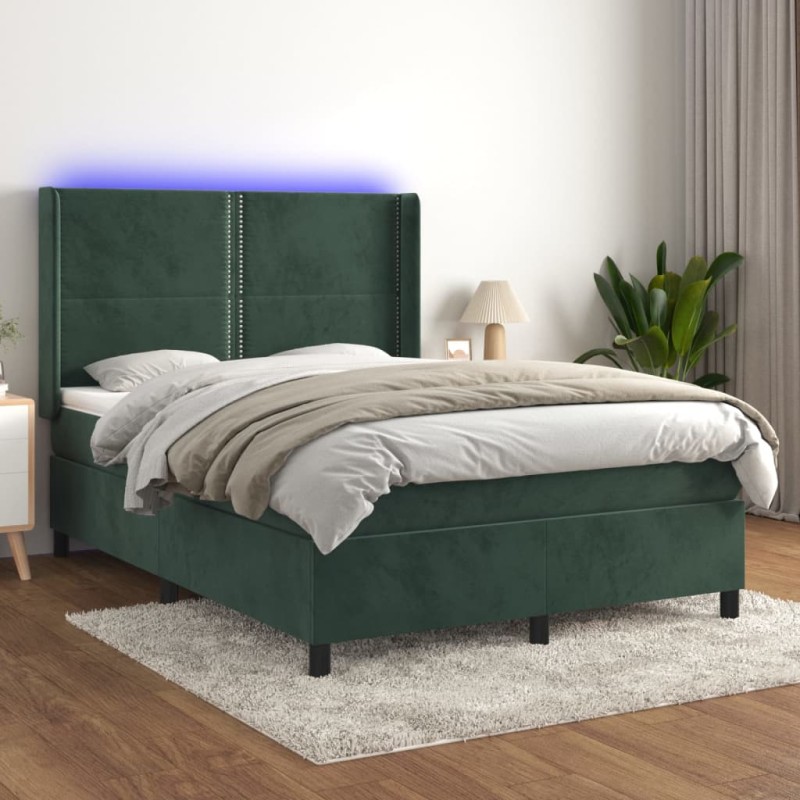 Boxspringbett mit Matratze & LED Dunkelgrün 140x200 cm Samt