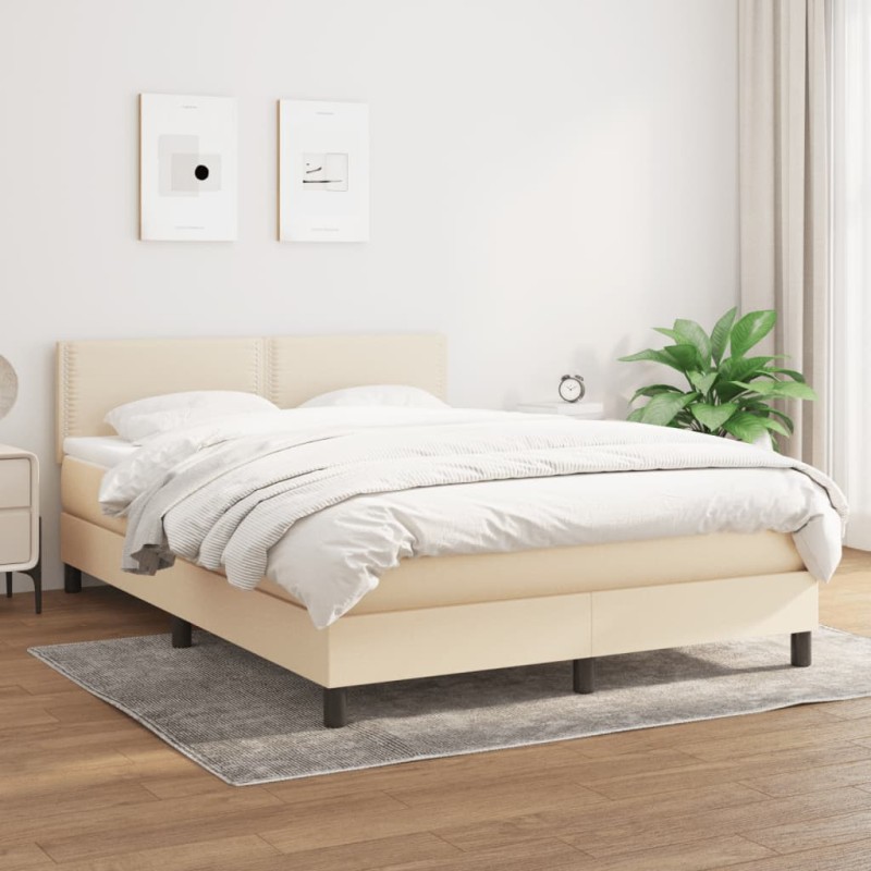 Boxspringbett mit Matratze Creme 140x190 cm Stoff