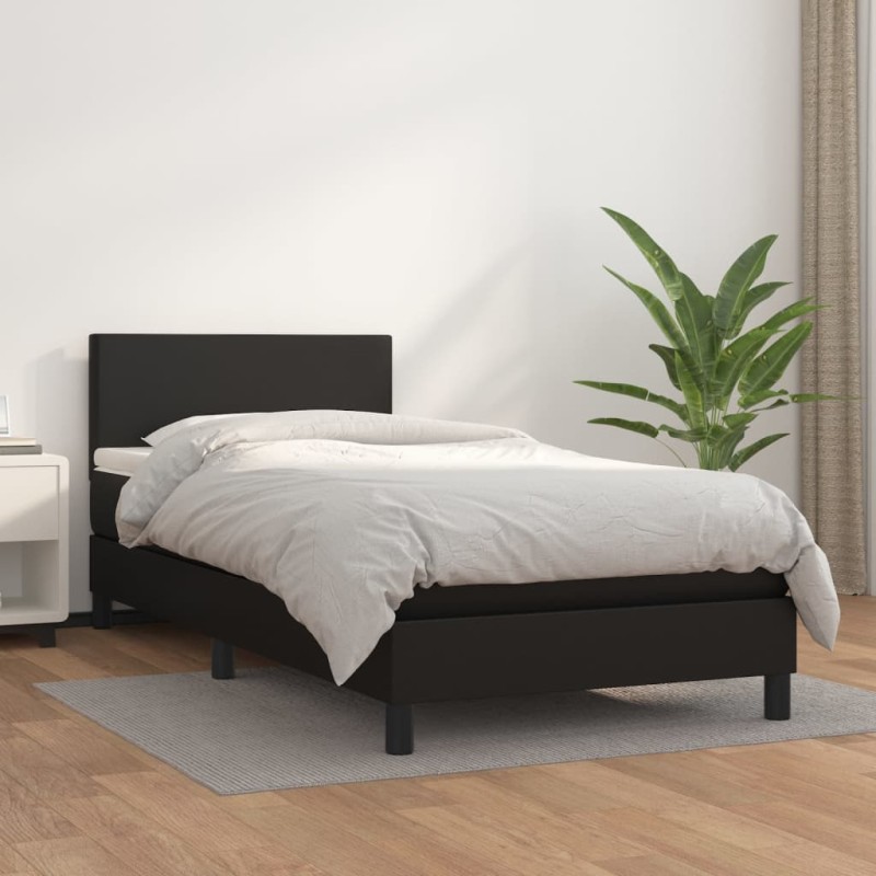 Boxspringbett mit Matratze Schwarz 90x190 cm Kunstleder