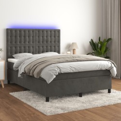 Boxspringbett mit Matratze & LED Dunkelgrau 140x190 cm Samt