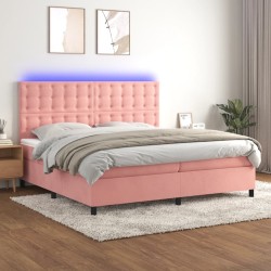 Boxspringbett mit Matratze & LED Rosa 200x200 cm Samt