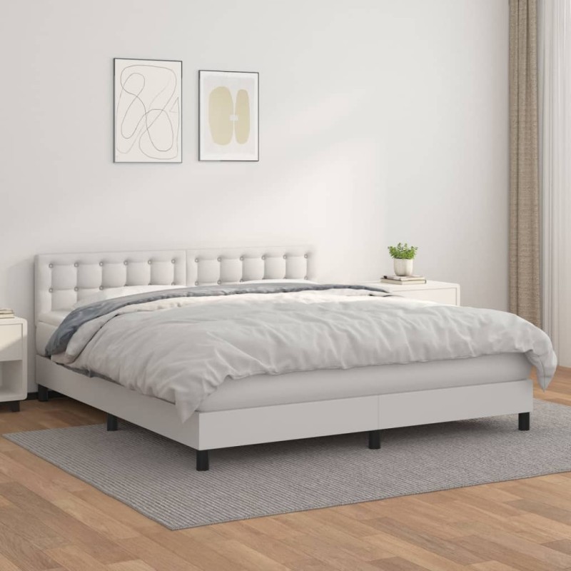 Boxspringbett mit Matratze Weiß 180x200 cm Kunstleder