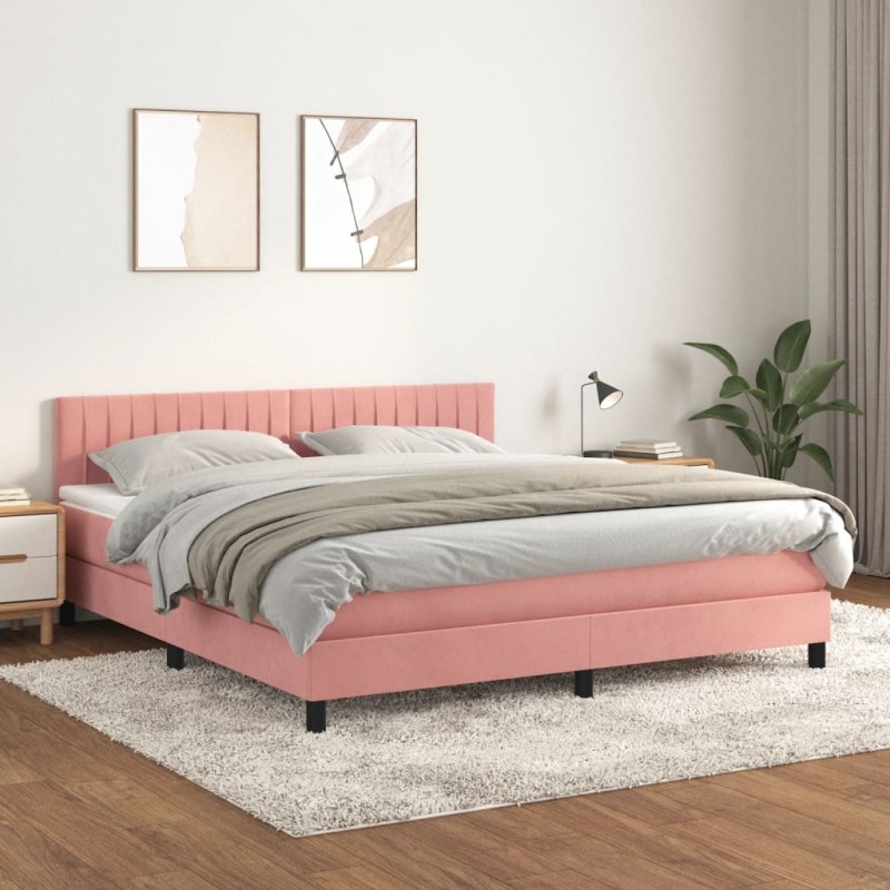 Boxspringbett mit Matratze Rosa 160x200 cm Samt