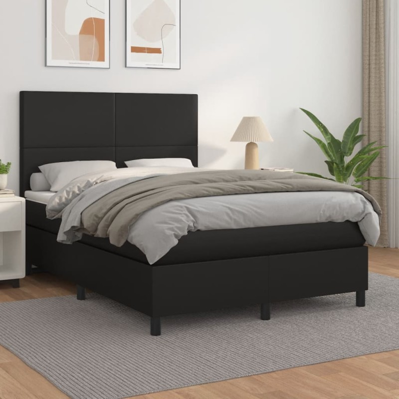 Boxspringbett mit Matratze Schwarz 140x190 cm Kunstleder