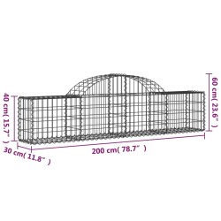 Gabionen mit Hochbogen 30 Stk. 200x30x40/60 cm Verzinktes Eisen