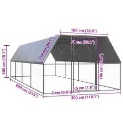 Outdoor-Hühnerkäfig 3x8x2 m Verzinkter Stahl