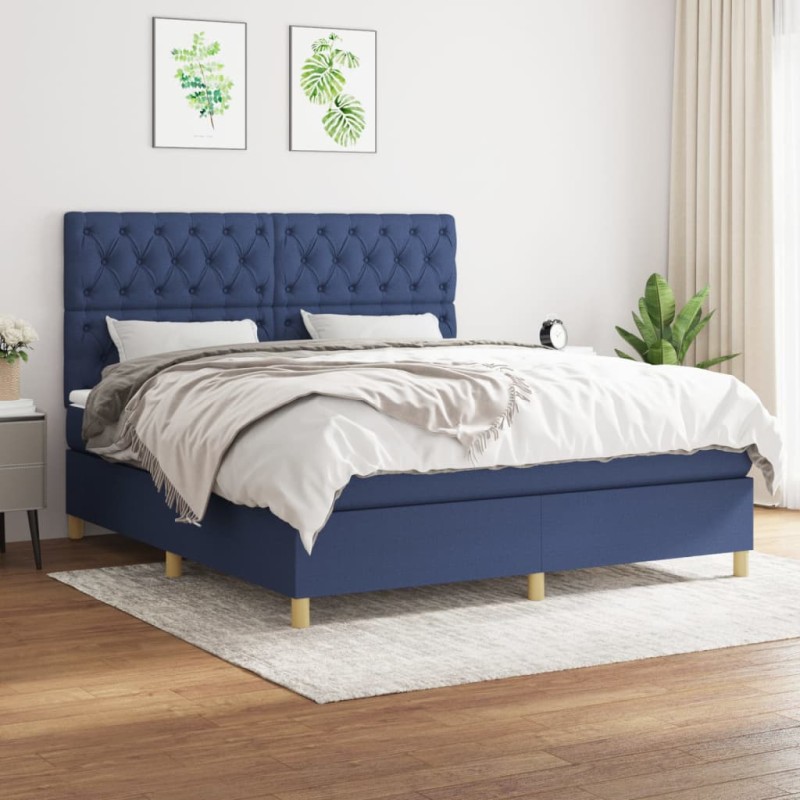 Boxspringbett mit Matratze Blau 160x200 cm Stoff