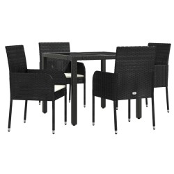 5-tlg. Garten-Essgruppe mit Kissen Schwarz Poly Rattan