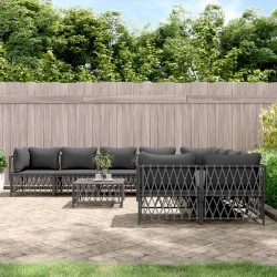 9-tlg. Garten-Lounge-Set mit Kissen Anthrazit Stahl