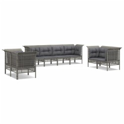 8-tlg. Garten-Lounge-Set mit Kissen Grau Poly Rattan