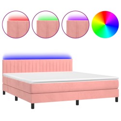 Boxspringbett mit Matratze & LED Rosa 160x200 cm Samt