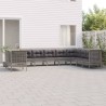 10-tlg. Garten-Lounge-Set mit Kissen Grau Poly Rattan