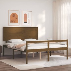 Seniorenbett mit Kopfteil Honigbraun Kingsize Massivholz