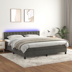 Boxspringbett mit Matratze & LED Dunkelgrau 180x200 cm Samt