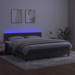 Boxspringbett mit Matratze & LED Dunkelgrau 180x200 cm Samt