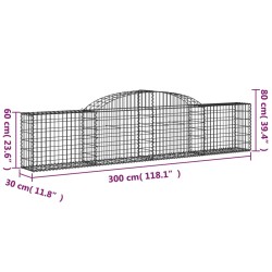 Gabionen mit Hochbogen 4 Stk. 300x30x60/80 cm Verzinktes Eisen