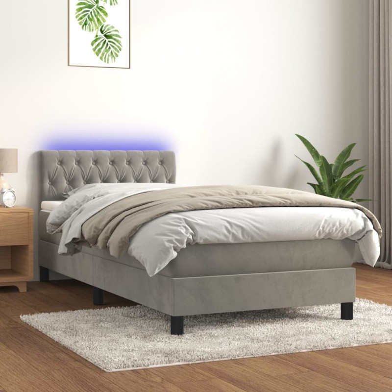 Boxspringbett mit Matratze & LED Hellgrau 90x190 cm Samt