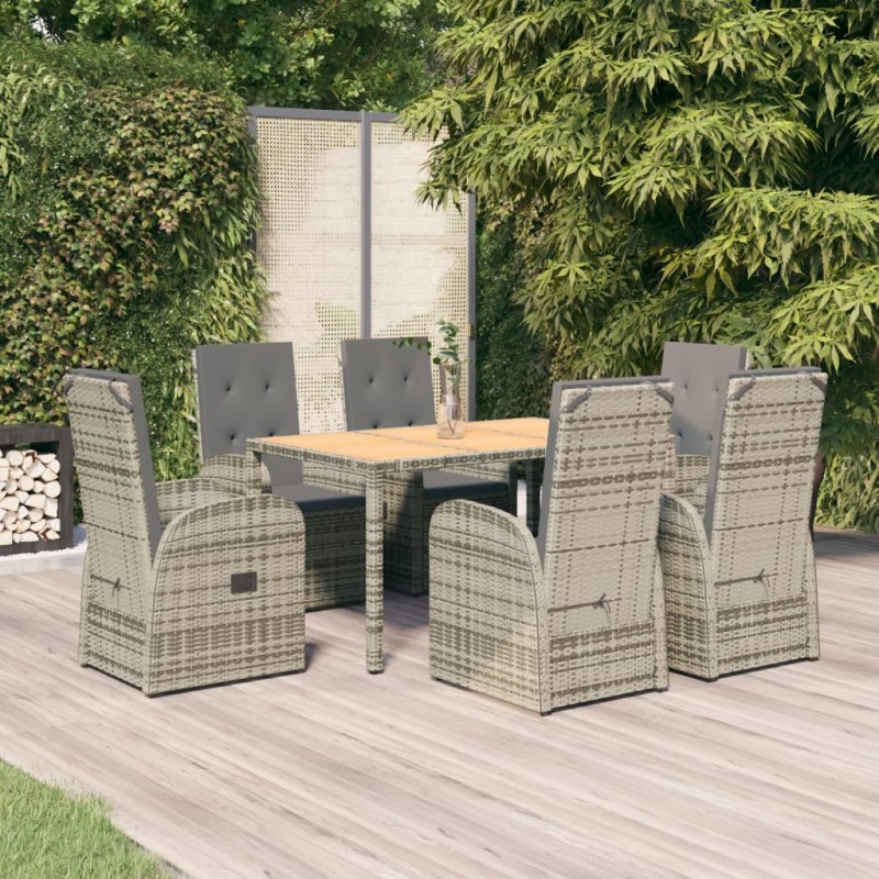 7-tlg. Garten-Essgruppe mit Kissen Grau Poly Rattan