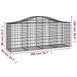 Gabionen mit Hochbogen 7 Stk. 200x50x80/100 cm Verzinktes Eisen