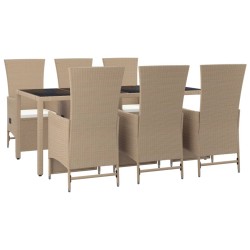 7-tlg. Garten-Essgruppe mit Kissen Beige Poly Rattan