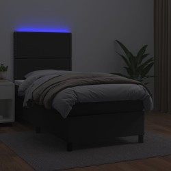 Boxspringbett mit Matratze & LED Schwarz 100x200 cm Kunstleder