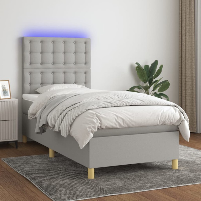 Boxspringbett mit Matratze & LED Hellgrau 80x200 cm Stoff