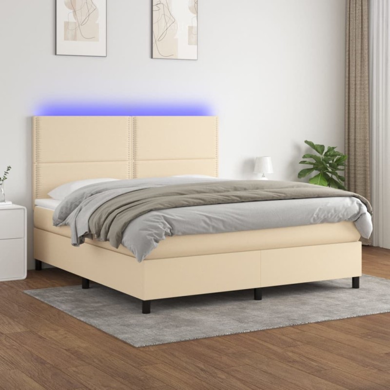 Boxspringbett mit Matratze & LED Creme 160x200 cm Stoff