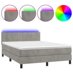 Boxspringbett mit Matratze & LED Hellgrau 140x190 cm Samt