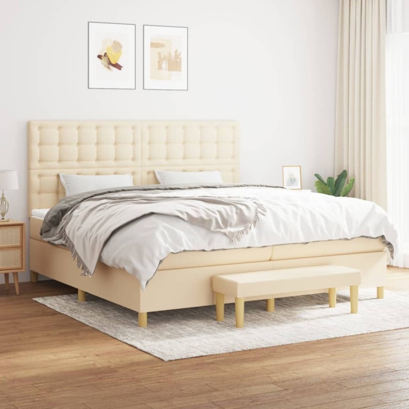 Boxspringbett mit Matratze Creme 200x200 cm Stoff