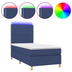 Boxspringbett mit Matratze & LED Blau 90x190 cm Stoff