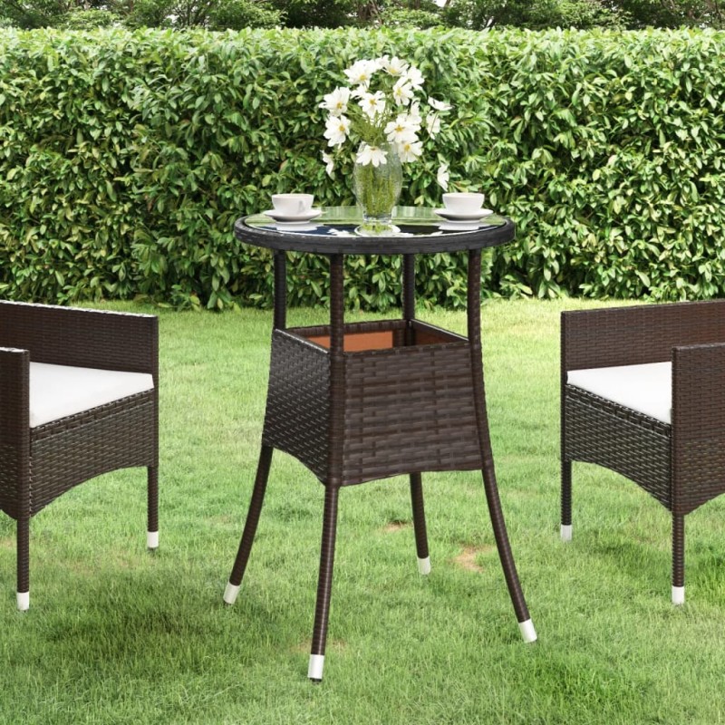 Gartentisch Ø60x75 cm Hartglas und Poly Rattan Braun