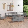 10-tlg. Garten-Lounge-Set Massivholz Kiefer Grau