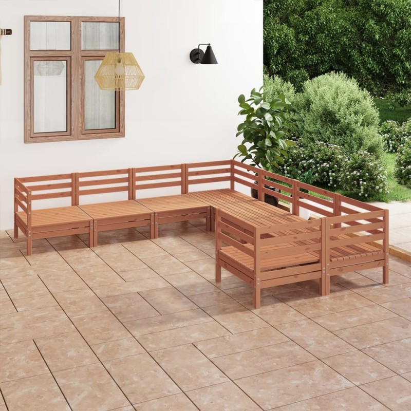 8-tlg. Garten-Lounge-Set Massivholz Kiefer Honigbraun