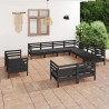 11-tlg. Garten-Lounge-Set Massivholz Kiefer Schwarz