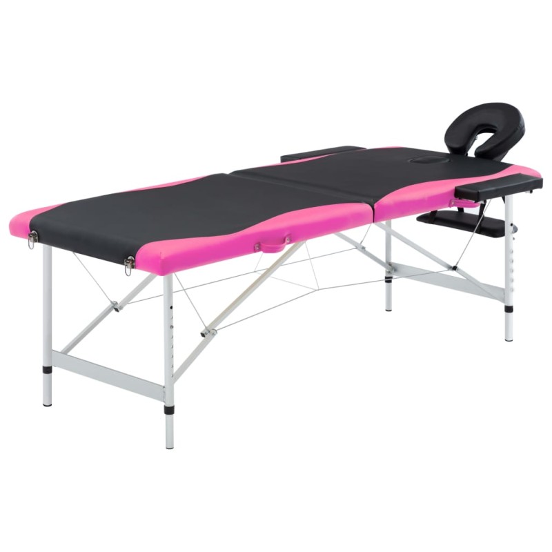 Massageliege Klappbar 2-Zonen Aluminiumgestell Schwarz und Rosa