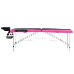 Massageliege Klappbar 2-Zonen Aluminiumgestell Schwarz und Rosa