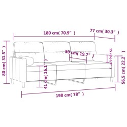 3-Sitzer-Sofa mit Zierkissen Schwarz 180 cm Stoff