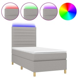 Boxspringbett mit Matratze & LED Hellgrau 90x190 cm Stoff