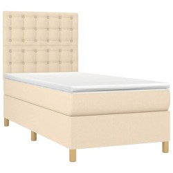 Boxspringbett mit Matratze & LED Creme 100x200 cm Stoff