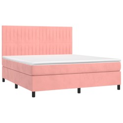 Boxspringbett mit Matratze & LED Rosa 160x200 cm Samt