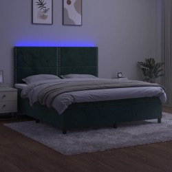 Boxspringbett mit Matratze & LED Dunkelgrün 160x200 cm Samt