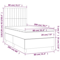 Boxspringbett mit Matratze & LED Hellgrau 80x200 cm Samt