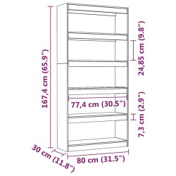 Bücherregal/Raumteiler Schwarz 80x30x167,4 cm Massivholz Kiefer