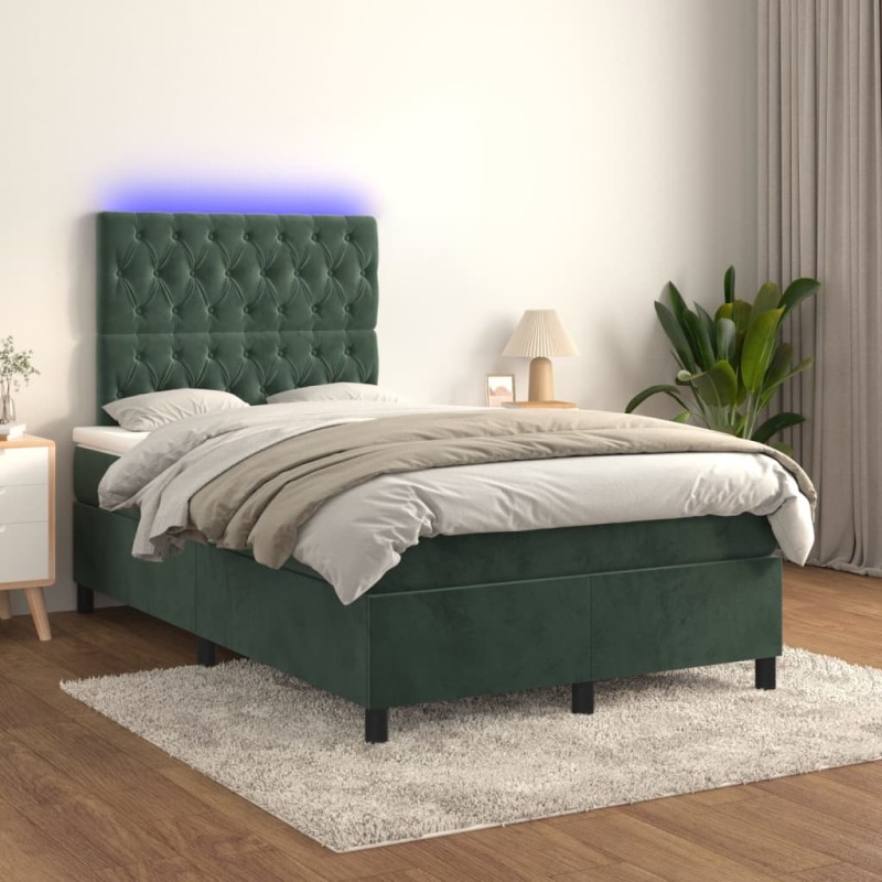 Boxspringbett mit Matratze & LED Dunkelgrün 120x200 cm Samt