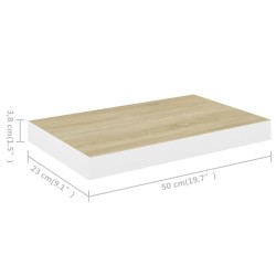 Schweberegal Eichen-Optik und Weiß 50x23x3,8 cm MDF